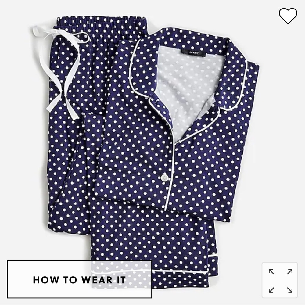 NWT Small J. Crew Eco dreamiest long-sleeve pajama set in Mediterranean Navy dot